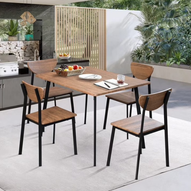 Lamerge 4 Person Dining Table Set, Wooden Dining Table 5 Piece Set with 4 Oak Metal Frame Chairs, Space Saving, Suitable for Apartments, Small Spaces, Kitchens, Breakfast Corners, Espresso Wood