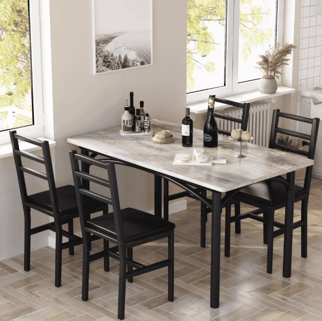 Lamerge 4 Person Dining Table Set, Wooden Dining Table 5 Piece Set with 4 Oak Metal Frame Chairs, Space Saving, Suitable for Apartments, Small Spaces, Kitchens, Breakfast Corners, Espresso Wood